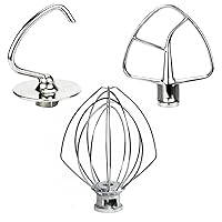 Funmit Mixers Accessories Stainless Steel Attachments Replacement for Kitchen-aid Mixers, K45WW Wire Whip, K45DH Dough Hook, K45B Coated Flat Blade Paddle, Kitchen Tilt-Head Aid Stand Mixer Attachment
