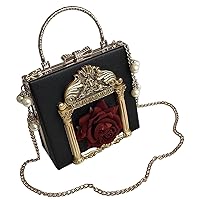 HOMELIF Square Bag, 3-Way Shoulder Bag, Satchel Bag, Handbag, PU Leather, Crossbody Bag, Rose, French Style, Baroque, Lolita Classical Pouch, Lightweight, Backpack, Popular, Stylish, For Commuting to Work or School