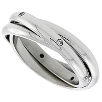 Surgical Stainless Steel Cubic Zirconia Rolling Ring Triple Wedding Band 3mm, sizes 6-12