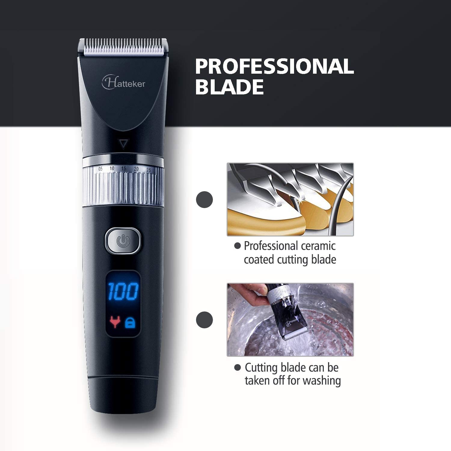 Hatteker Cordless Hair Trimmer Pro Hair Clippers Beard Trimmer for Men Haircut Kit Cordless USB Rechargeable Waterproof