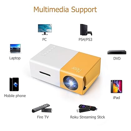 Meer Mini Projector,Portable Movie Projector,Smart Home Projector,Neat Projector for iOS,Android,Windows,PS5,Laptop,TV-Stick,Compatible with HDMI,USB,Audio,TF Card,AV and Remote Control
