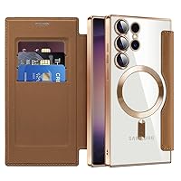 for Samsung Galaxy s24 Ultra Case Card Holder Wallet Leather Flip Cover Clear [Compatible with Magsafe Wireless Charging] Magnetic Funda para S 24 Ultra 6.8 '' 5G 2024 Best Phone Case (Brown)