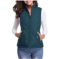 Women's Fall Winter Vest Zip Up Quilted Jackets Sleeveless Winter Coats Stand Collar Athletic Vest for Hiking Running