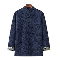 Tang Suit Men Thicken Performance Wear Kung Fu Shirt Uniform Long Sleeve Coat Tops Blue-XL