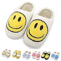 Cute Smile Face Slippers, Fuupnn Retro Soft Plush Furry Fluffy Indoor Outdoor Shoes Comfy Warm Fleece Lined Fuzzy Slip-on Cloud sliders with Memory Foam Happy Face Slippers Couples Cute Cartoon Non Slip Smile Slippers for Winter