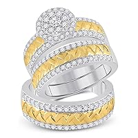 The Diamond Deal 14kt Two-tone Gold His Hers Round Diamond Cluster Matching Wedding Set 1-1/2 Cttw