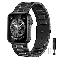Bestig Compatible for Apple Watch Band 42/44/45/49mm or 38/40/41mm, Stainless Steel Metal Adjustable Sport Business Wristband Bracelet Strap for iWatch Ultra/Series 9 8 7 6 SE 5 4 3 2 1 (Black)