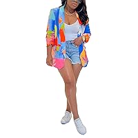 Women's Printed Blazer Jacket Long Sleeve Open Front Casual Multicolor Print Top