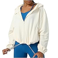 Zip Up Hoodies for Women Cropped Sweatshirts Long Sleeve Elastic Drawstring Hem Jackets Crop Tops Teen Girls Clothes