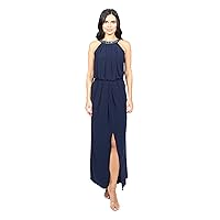 Le Bos Women's Solid Stretch Halter Gown