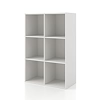 Apexa 6 Cube Storage Organizer Shelves, Stackable Wood Bookcase Fits Cubby Bins for Organization, Dorm Teen Room Decor & Home Office, White