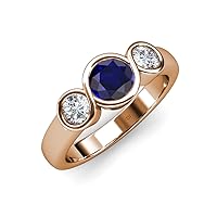 Blue Sapphire and Diamond (SI2, G) Infinity Three Stone Ring 1.85 ct tw in 14K Rose Gold