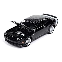2023 Challenger Hellcat Redeye Black Ghost Edition Pitch Black with Gator Print Top and White Tail Stripe Modern Muscle Limited Edition 1/64 Diecast Model Car by Auto World 64432-AWSP153A