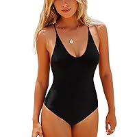 CUPSHE Women's One Piece Swimsuit Scoop Neck Bathing Suit Strappy Back Spaghetti Adjustable Straps