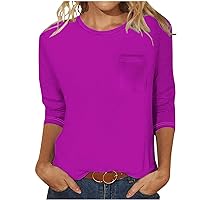 Womens Tops 3/4 Sleeve Crewneck Cute Shirts Casual Solid Color Trendy Tops Three Guarter Length T Shirt Summer Pullover