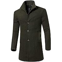 Men Winter Warm Slim Single Breasted Wool Blend Pea Coat Trench Jacket Outerwear