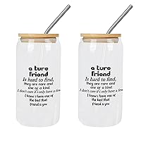 2 Pack Glasses with Lids And Straws A Ture Friend Is Hard to Find They Are And One of A Kind Glass Cup Cute Glass Cups Happy Mother's Day Cups For Juicing Coffee Soda