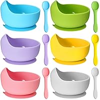6 Set Baby Silicone Suction Bowls with Spoons Baby Led Weaning Food Bowl Toddler Food Storage Bowl Dishwasher Microwave Safe Feeding Set