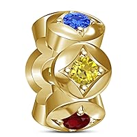 Belle Princess 14K Gold Plated Bracelet Charm Fit to Pandora & Biagi Jewellery with Multi Colored CZ