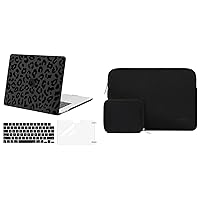 MOSISO Compatible with MacBook Air 15 inch Case 2023 Release A2941 M2 Chip with Touch ID, Plastic Leopard Grain Hard Shell Case & Neoprene Sleeve Bag & Keyboard Cover & Screen Protector, Black