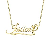 MRENITE 10k 14k 18k Solid Yellow Gold Personalized Name Necklace – Dainty Large Nameplate Jewelry - Custom Any Name Gift for Women Men