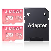 JUANWE 128GB Micro SD Card 2 Pack microSDXC Memory Card with SD Adapter C10 U3 A1 V30 Memory Card SD Card Pink, 128GB