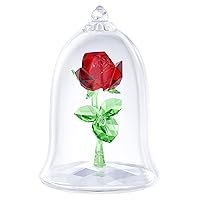 Beauty and the Beast Enchanted Rose, Red and Green Swarovski Crystal with Clear Base and Mouth-Blown Glass Bell Jar, Part of the Swarovski Beauty and the Beast Collection