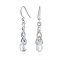 Gemstone Amethyst Moonstone Amber Oval Love Knot Dangle Irish Celtic Earrings For Women Fish Hook .925 Sterling Silver