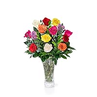 Fresh Flowers For Mothers Day Delivery - 12 Assorted Roses For Delivery, Farmhouse Flowers for Delivery - Fresh Cut Long Stem Roses Bouquet of Flowers Birthday Gifts for Women -Aquarossa Farms