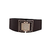 Trendy Fashion Jewelry Women Holidays Brown Wide Elastic Strap Belt Hip High Waist Gold Square Buckle Size S M