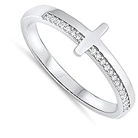 Round Cut Cubic Zirconia Engagement Anniversary Cross Band Ring for Women's Girl's 14k White Gold Plated 925 Sterling Silver