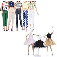 E-TING 5 Sets Doll Clothes Casual Wear Outfit Tops + Pants with 5 Pair Shoes + 3 Sets Ballerina Doll Clothes Chiffon Ballet Outfits Dance Dress Tutu Skirt with 3 Ballet Shoes
