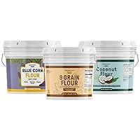 Unpretentious Fun Flour Bundle, 9 Grain Flour, Blue Corn Flour, and Coconut Flour, 1 Gallon Bucket Each, Baking, Bread