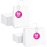 MESHA White Gift Bags 16x6x12 Inches 50Pcs & 10x5x13 Inches 50Pcs Paper Bags with Handles Small Shopping Bags,Wedding Party Favor Bags