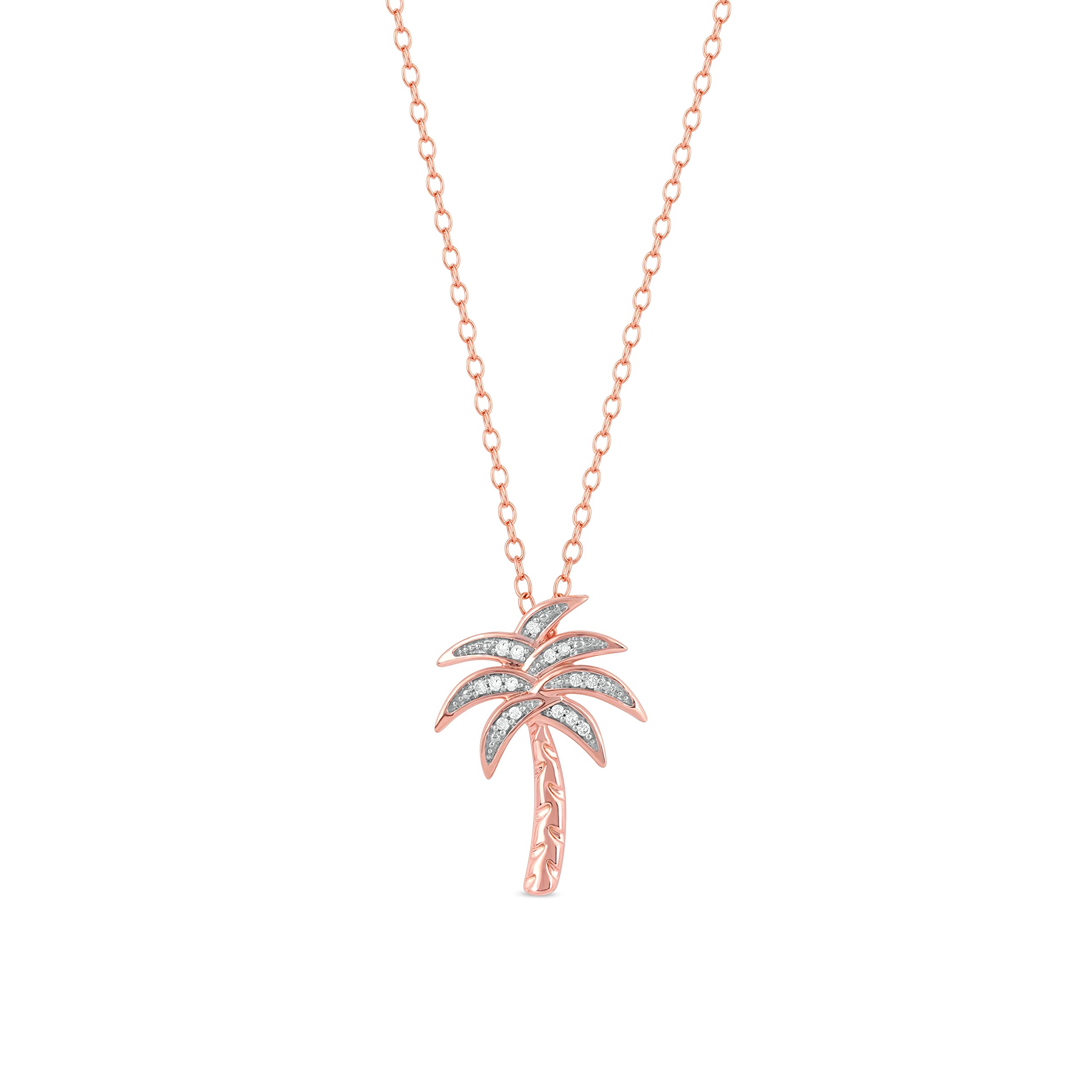 Sterling Silver 1/20ct TDW Real Diamond Palm Tree beach Jewelry Pendant Necklace for Women Girls A Love Gift by DZON(I-J,I2)