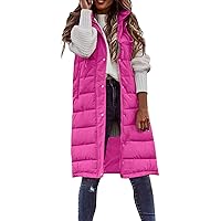 TUNUSKAT For Teens, Long Puffer Vest Women Plus Size Winter Coats Sleeveless Hoodie Jacket Full Zipper Down Coat Warm Puffer Outwear