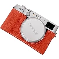 X100VI Case, BMAOLLONGB Handmade PU Leather Half Camera Case Bag Cover Bottom Opening Version for Fujifilm Fuji X100VI with Hand Strap (Orange)