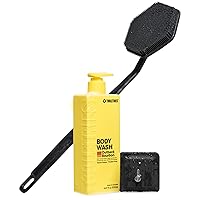 Tooletries Back Scrub Kit - Silicone Back Scrubber & Storage Hook, Superior Lather Men's Body Wash - Bathroom & Shower Toiletries for Men, Travel Essentials