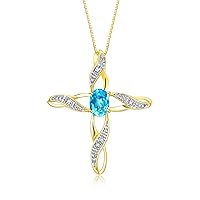 Necklaces for Women Yellow Gold Plated Silver 925 Cross Necklace with Gemstone & Diamonds Pendant with 18