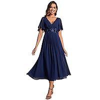 Ever-Pretty Women's Cocktail Dresses V Neck A-Line Elastic High Waist Wedding Guest Evening Party Maxi Dress 02093