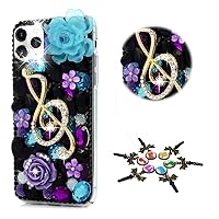 STENES Sparkle Case Compatible with Moto Edge Case - Stylish - 3D Handmade Bling Rose Music Flowers Rhinestone Crystal Diamond Design Cover Case - Dark Purple