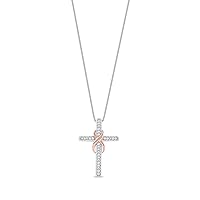 Sterling Silver and 10K Rose Gold Two-Tone 1/10Ct TDW Diamond Accent X Infinity Knot Cross Fashion Pendant Necklace with an 18