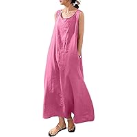 chouyatou Women's Summer Casual Sleeveless Cotton Sun Dress Maxi Tunic Tank Beach Dress with Pocket