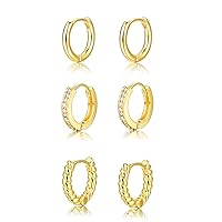 14K Gold Plated Hoop Earrings Set for Women, Chunky Hoop Earring for Girls, Small Twisted Huggie Cubic Zirconia Hoops Earrings Hypoallergenic Jewelry Gifts