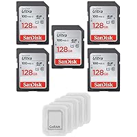 SanDisk 128GB Ultra SDXC UHS-I Class 10 Memory Card 100MB/s U1, Full HD, SD Camera Card SDSDUNR-128G (5 Pack) Bundle with (5) GoRAM Plastic Cases