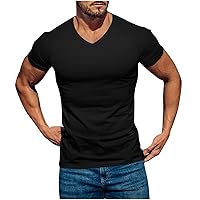 Men's V Neck Gym Shirt, Workout Muscle Tees Quick Dry Athletic Shirts Plain Sports Tops Running Fitness T-Shirt
