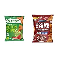 Quest Chili Lime & Atkins Chipotle BBQ Protein Chips Bundle, 20g & 13g Protein Per Serving, 12 Count Each