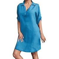 Women's Summer Midi Dress V Neck Cap Sleeve A-Line Solid Dresses Beach Vocation Loose Fit Sundress with Pockets