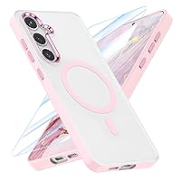MATEPROX Magnetic Design for Samsung Galaxy S24 Plus Case, Stylish Slim an-ti Yellow Translucent Matte Shockproof Protective Cover for S 24+ 6.7'' 2024-Light Pink