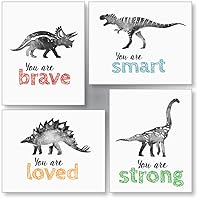 Confetti Fox Dinosaur Wall Art for Little Boys Room, Baby Nursery Posters, Motivational Kids Playroom Dino Decor, Toddler T-Rex Positive Affirmations Quotes (8x10 Unframed Set of 4 Prints)